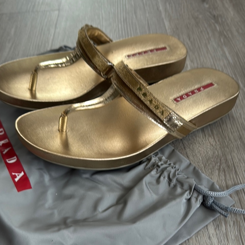 Prada Metallic Gold Thong Sandals - Picture 3 of 3